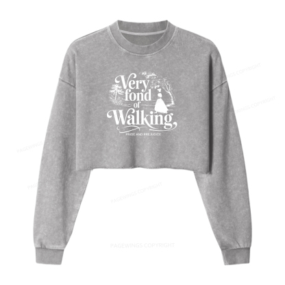 Pagewings Very Fond Of Walking Women Washed Crop Sweatshirt