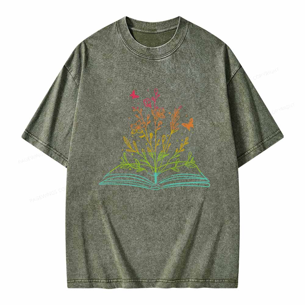 Pagewings Book Tees Library Shirts For Women Unisex Washed T-shirt