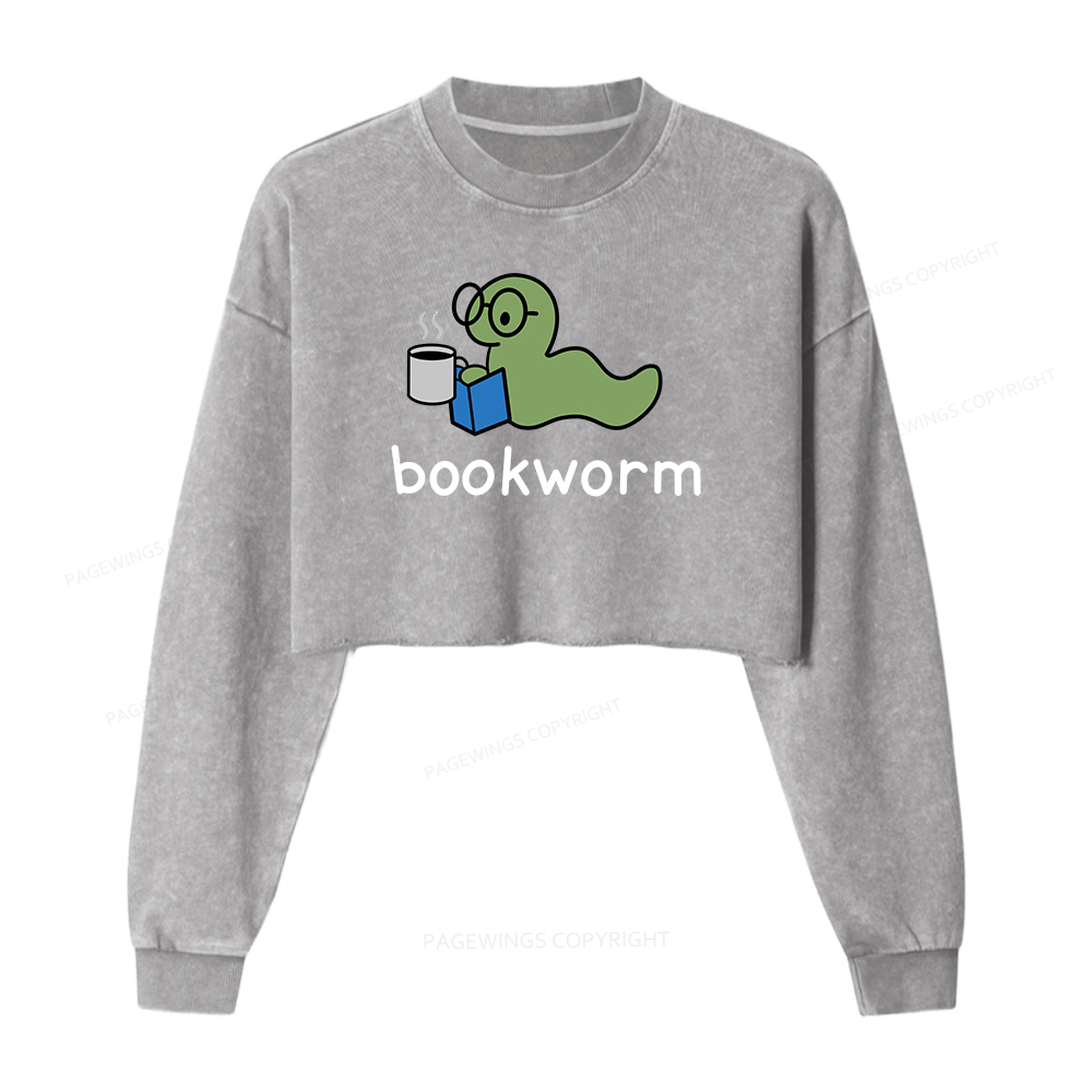 Pagewings Bookworm Women Washed Crop Sweatshirt