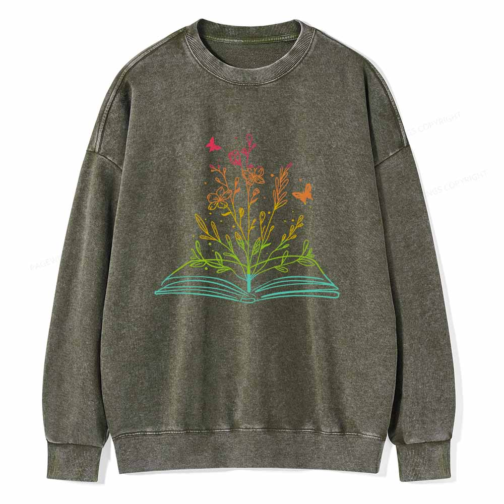 Pagewings Book Tees Library Shirts For Women Unisex Washed Sweatshirt
