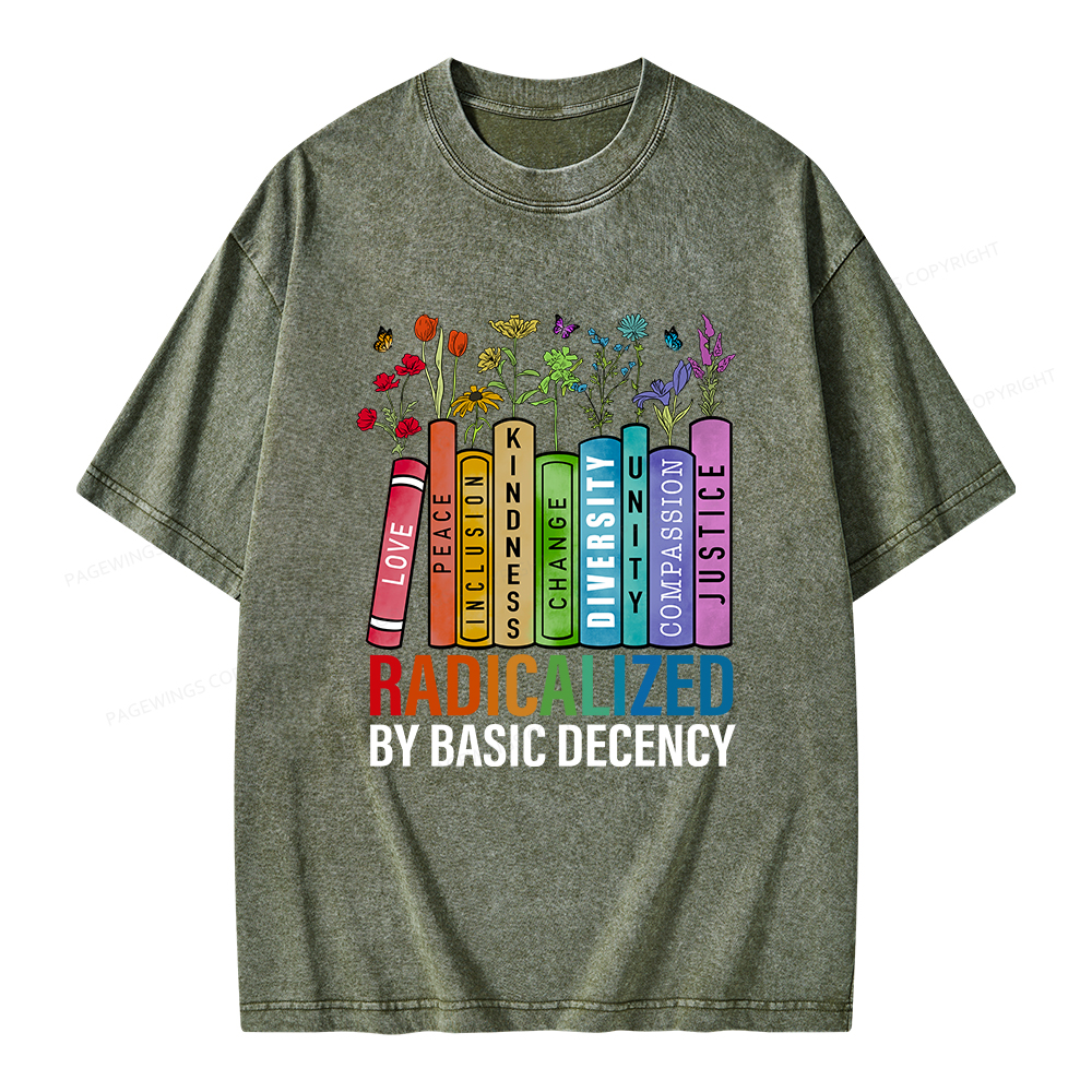 Pagewings Radicalized by Basic Decency Unisex Washed T-shirt