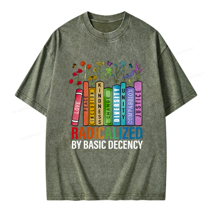 Pagewings Radicalized by Basic Decency Unisex Washed T-shirt