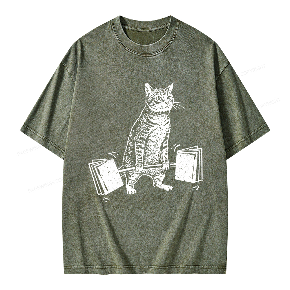 Pagewings Funny Cat Love Books Unisex Washed T-shirt