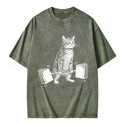 Pagewings Funny Cat Love Books Unisex Washed T-shirt