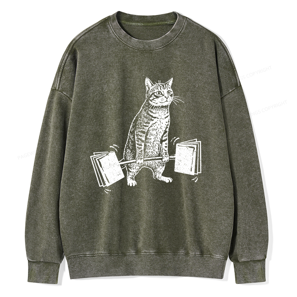 Pagewings Funny Cat Love Books Unisex Washed Sweatshirt