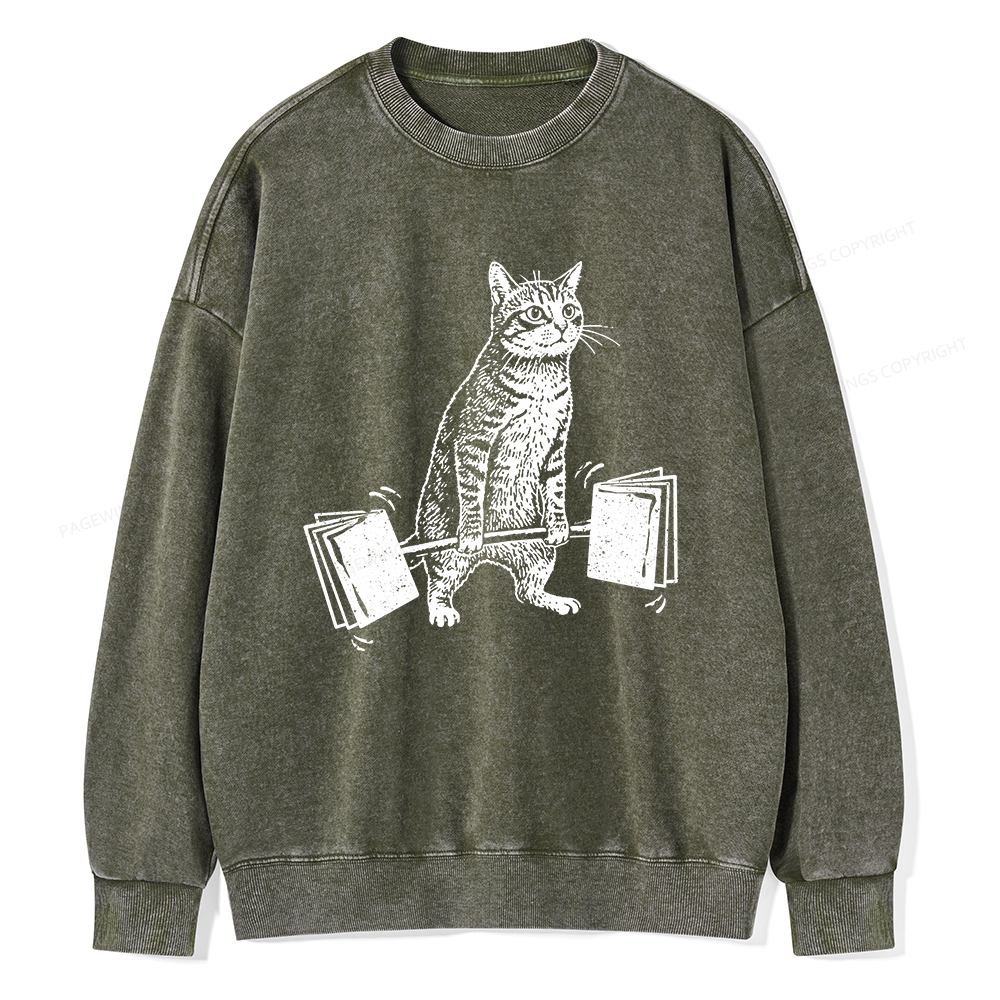Pagewings Funny Cat Love Books Unisex Washed Sweatshirt