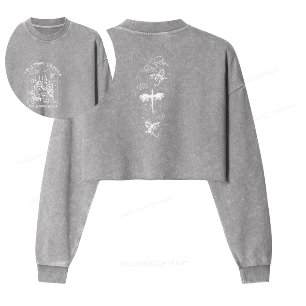 Pagewings I'm Not A Bookworm I'm A Book Dragon Women Washed Crop Sweatshirt