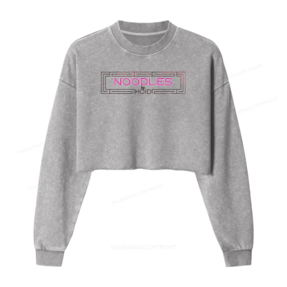 Pagewings Fantasy Book Noodles Women Washed Crop Sweatshirt