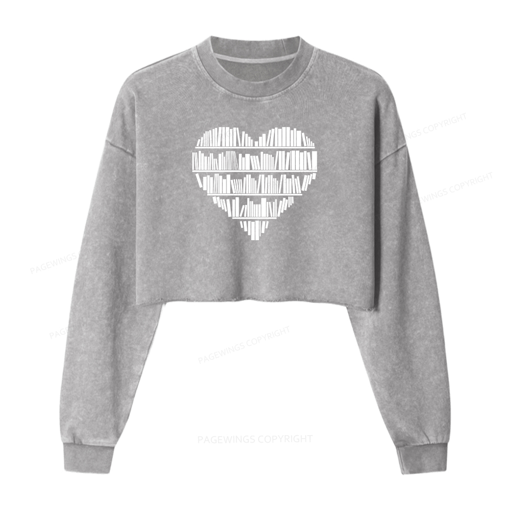 Pagewings Book Lover Women Washed Crop Sweatshirt