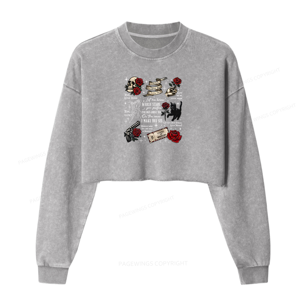 Pagewings Run Little Mouse Women Washed Crop Sweatshirt