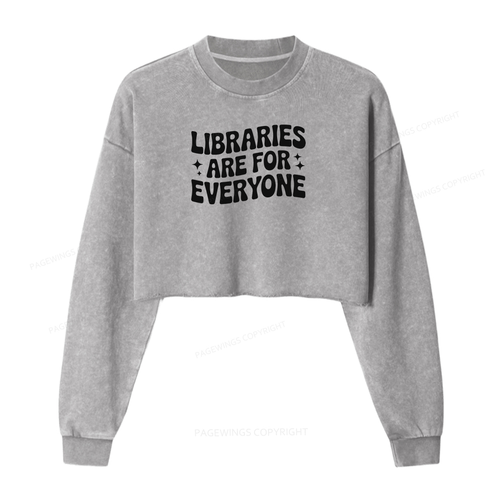 Pagewings Libraries Are For Everyone Women Washed Crop Sweatshirt