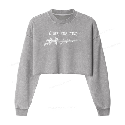Pagewings I Am No Man Women Washed Crop Sweatshirt