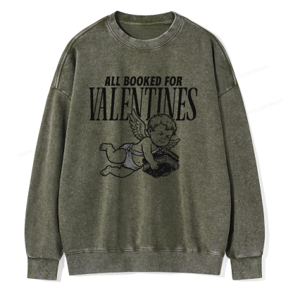 Pagewings All Booked For Valentine's Day Unisex Washed Sweatshirt
