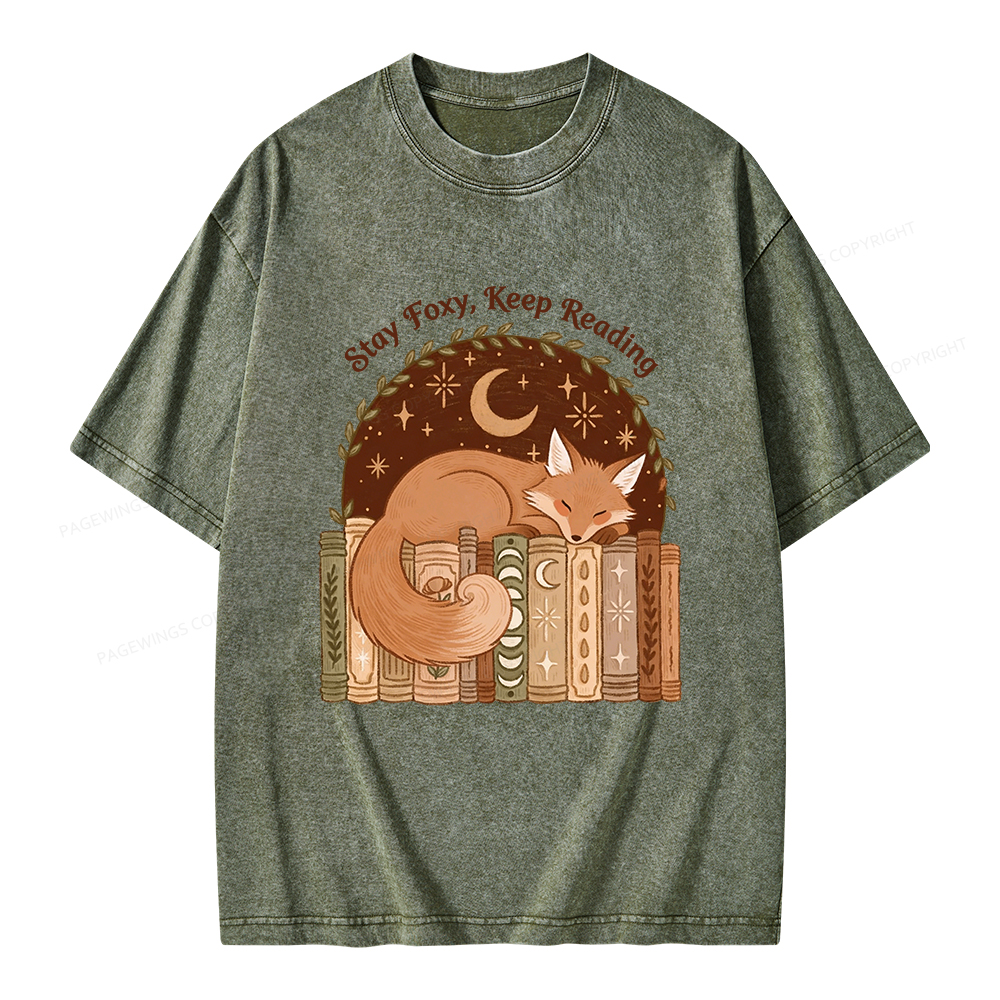 Pagewings Stay Foxy Keep Reading Unisex Washed T-shirt