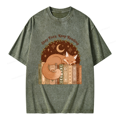 Pagewings Stay Foxy Keep Reading Unisex Washed T-shirt