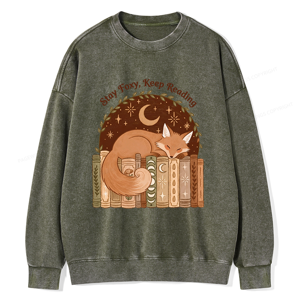 Pagewings Stay Foxy Keep Reading Unisex Washed Sweatshirt