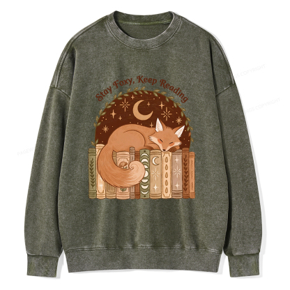 Pagewings Stay Foxy Keep Reading Unisex Washed Sweatshirt