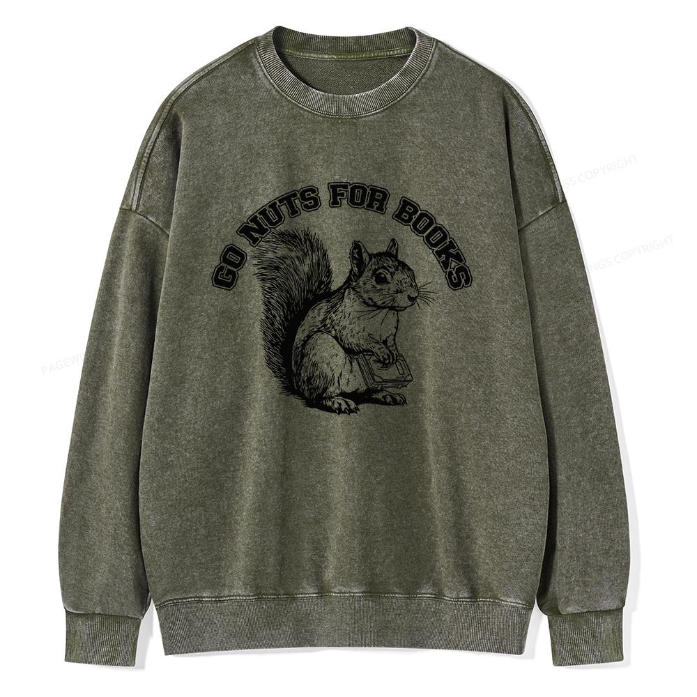 Pagewings Go Nuts For Books Unisex Washed Sweatshirt