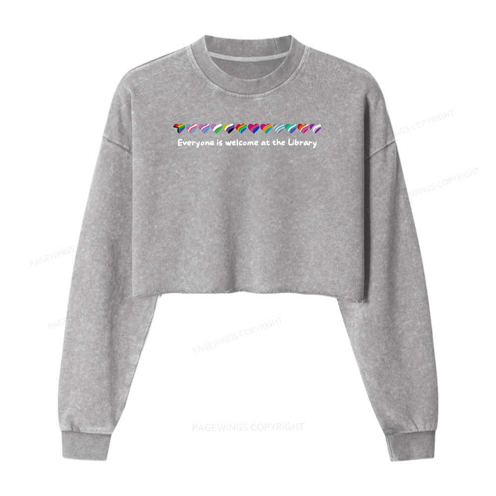 Pagewings Everyone Is Welcome At The Library Women Washed Crop Sweatshirt