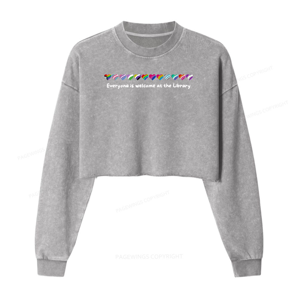 Pagewings Everyone Is Welcome At The Library Women Washed Crop Sweatshirt