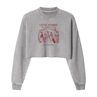 Pagewings Book Lover Women Washed Crop Sweatshirt