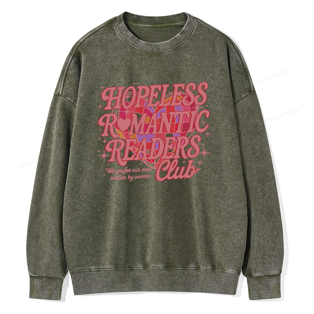 Pagewings Hopeless Romantic Readers Club Unisex Washed Sweatshirt