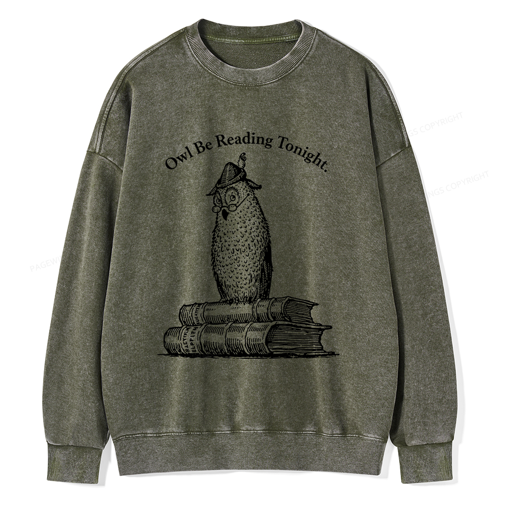 Pagewings Owl Be Reading Tonight Unisex Washed Sweatshirt