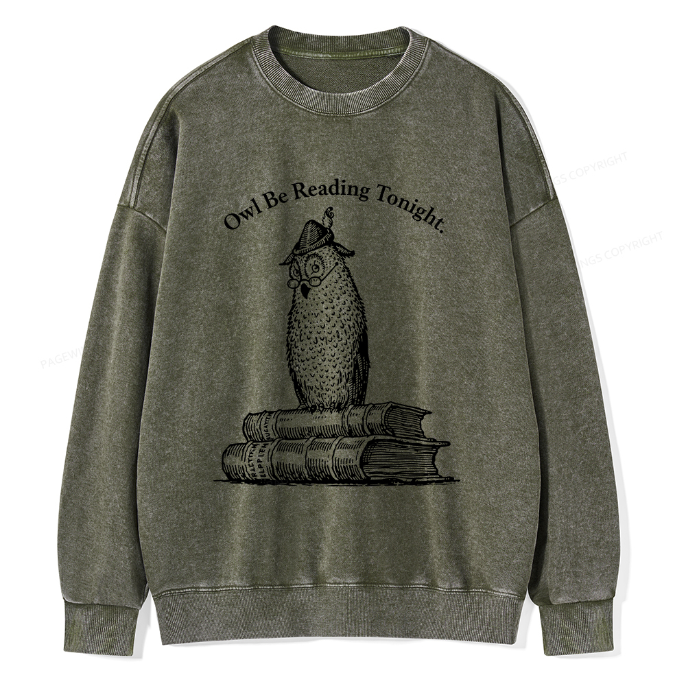 Pagewings Owl Be Reading Tonight Unisex Washed Sweatshirt