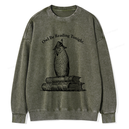 Pagewings Owl Be Reading Tonight Unisex Washed Sweatshirt