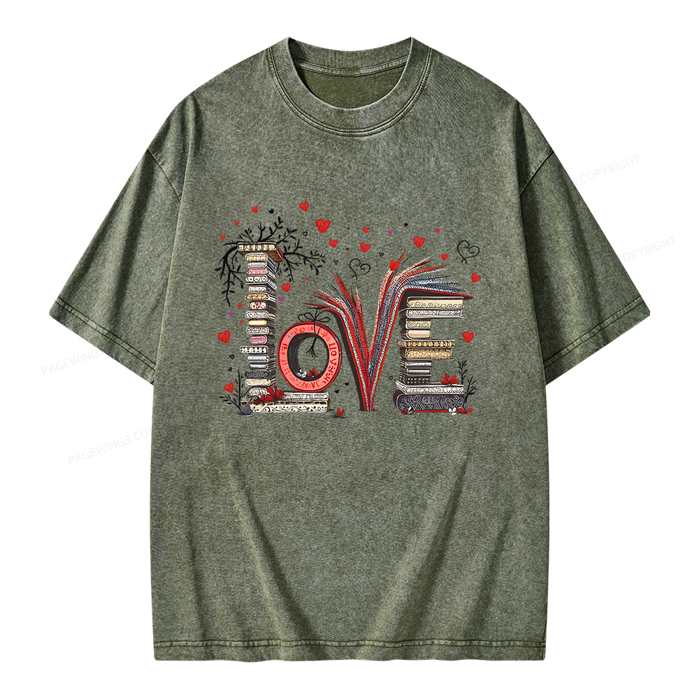 Pagewings Love Books Unisex Washed T-shirt