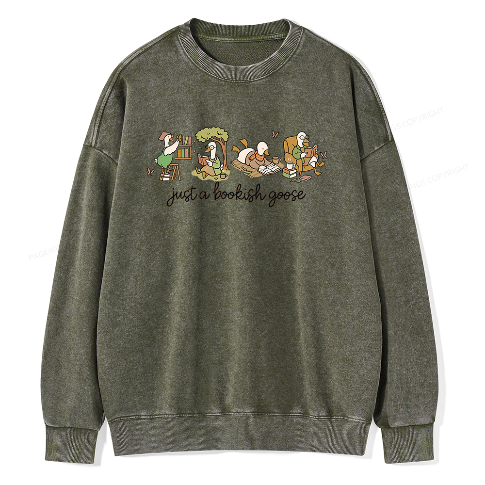 Pagewings Just a Bookish Goose Unisex Washed Sweatshirt