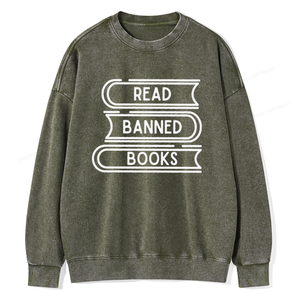 Pagewings Read Banned Books Stack Unisex Tee Unisex Washed Sweatshirt