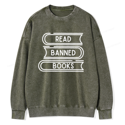 Pagewings Read Banned Books Stack Unisex Tee Unisex Washed Sweatshirt