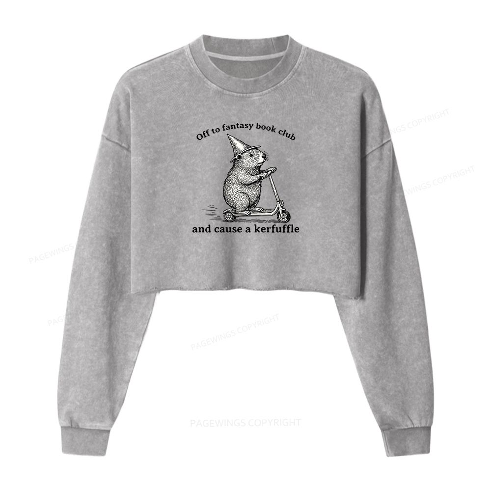 Pagewings Off To Fantasy Book Club Women Washed Crop Sweatshirt