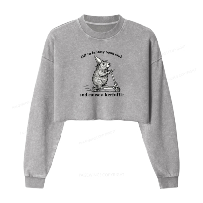 Pagewings Off To Fantasy Book Club Women Washed Crop Sweatshirt