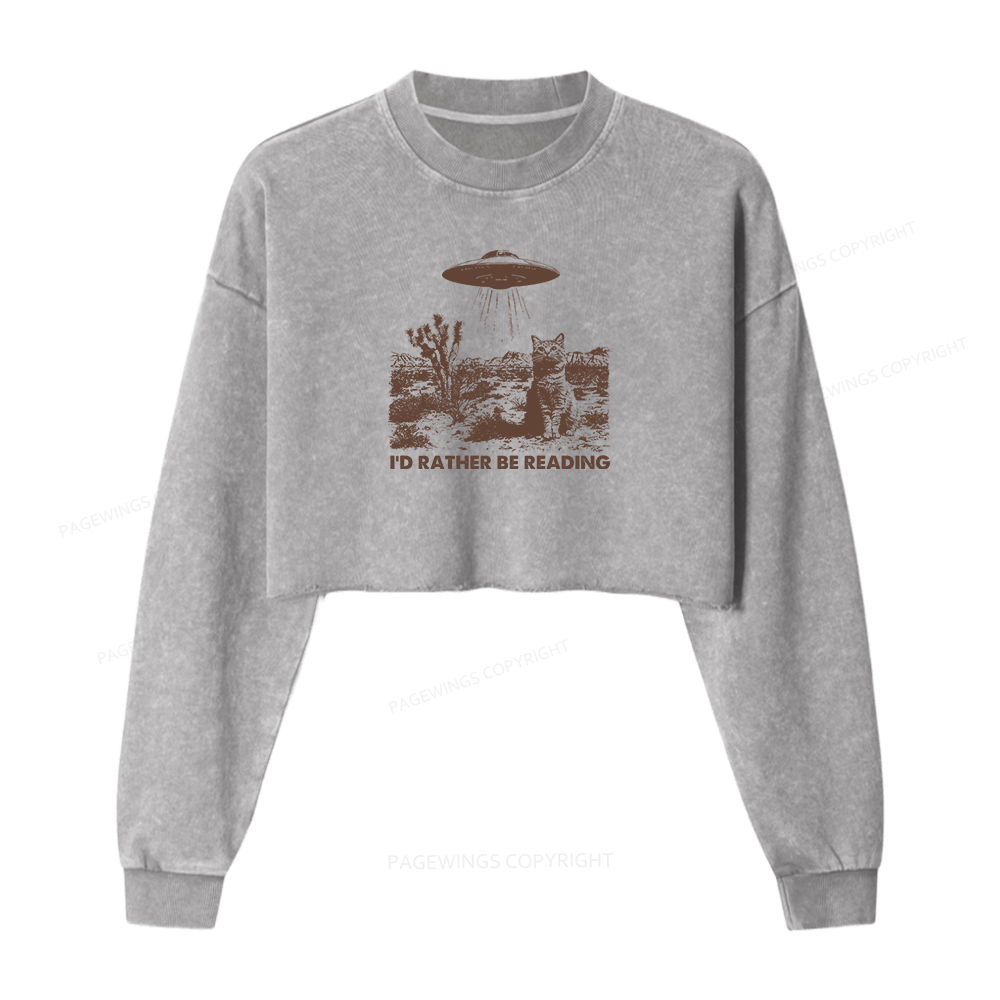 Pagewings I'd Rather Be Reading Women Washed Crop Sweatshirt