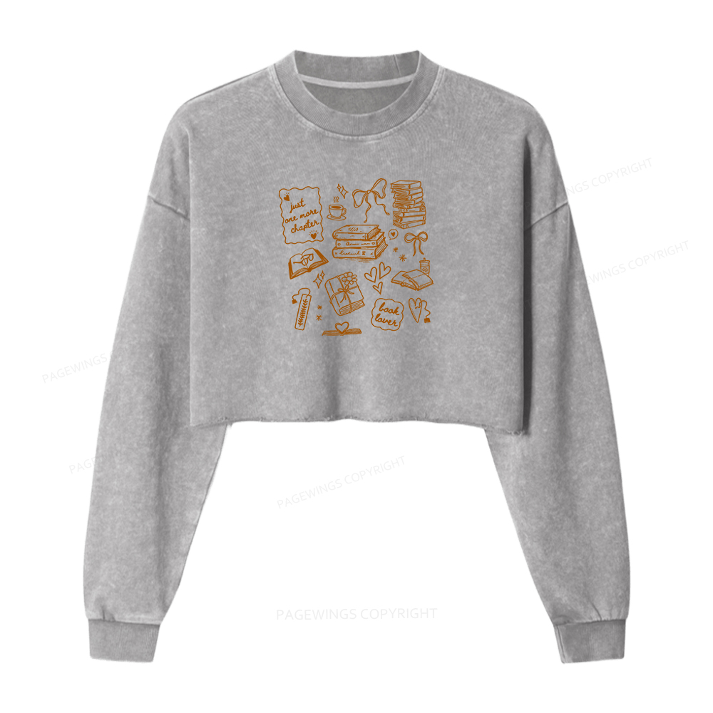 Pagewings Book Lover Women Washed Crop Sweatshirt