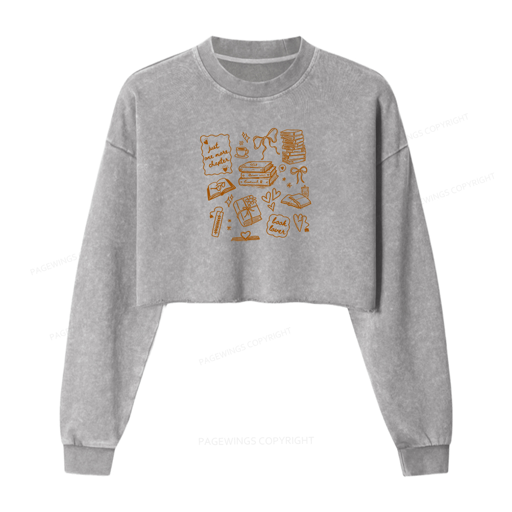Pagewings Book Lover Women Washed Crop Sweatshirt