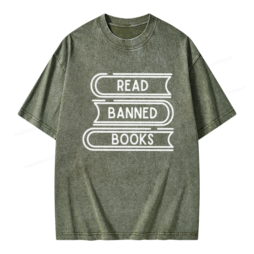 Pagewings Read Banned Books Stack Unisex Tee Unisex Washed T-shirt