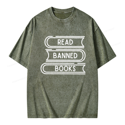 Pagewings Read Banned Books Stack Unisex Tee Unisex Washed T-shirt