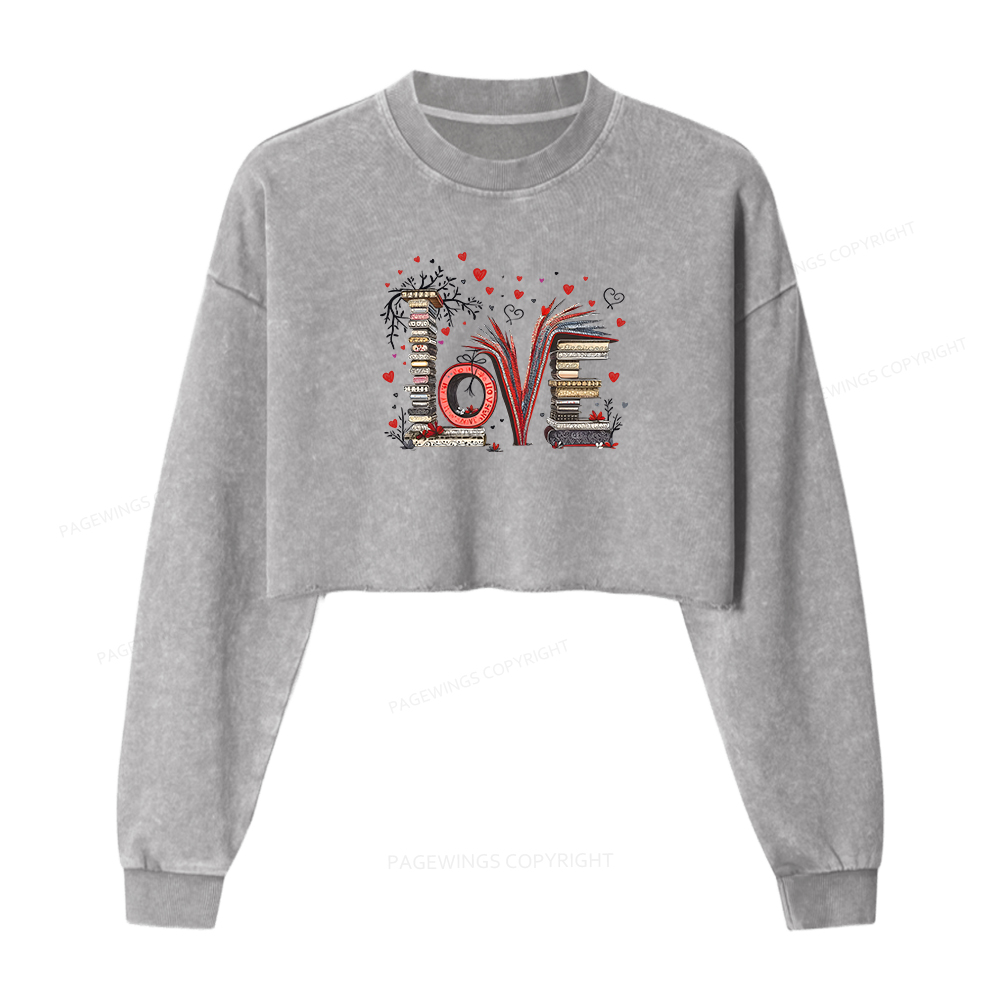 Pagewings Love Books Women Washed Crop Sweatshirt