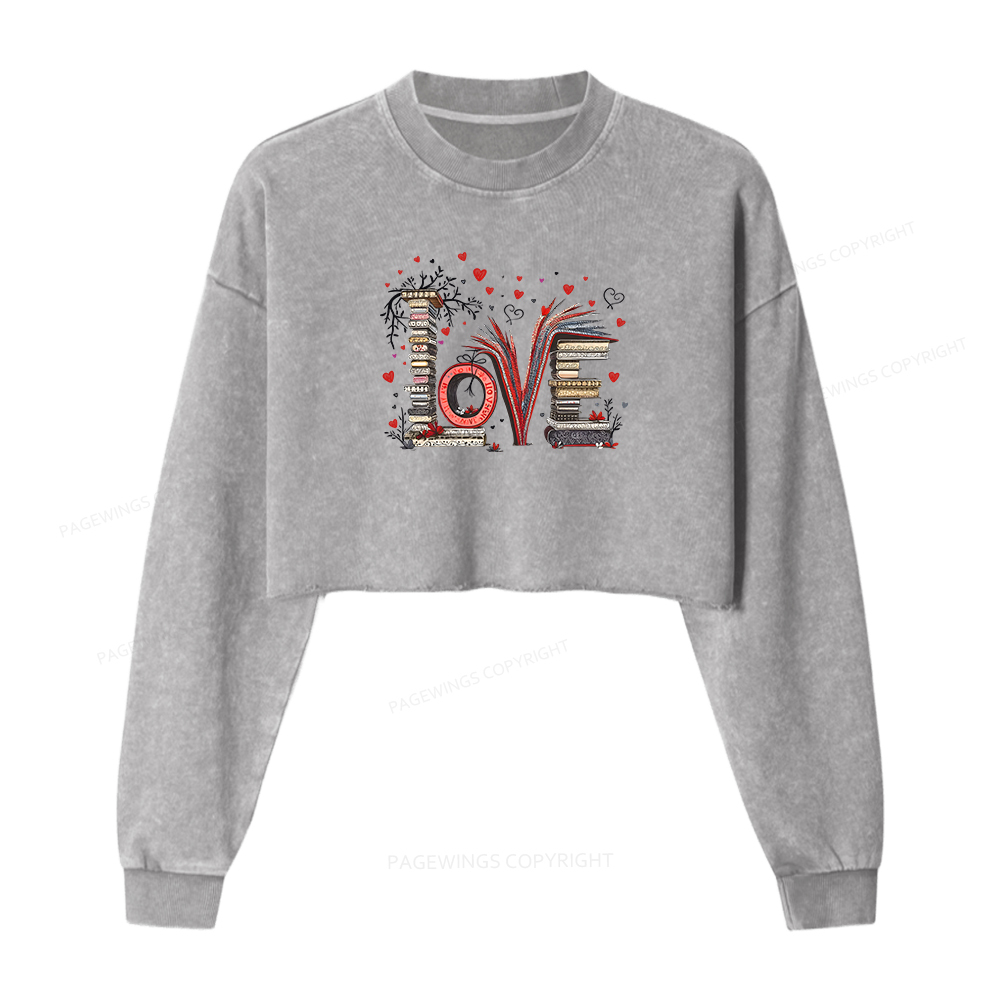 Pagewings Love Books Women Washed Crop Sweatshirt
