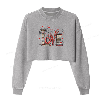 Pagewings Love Books Women Washed Crop Sweatshirt