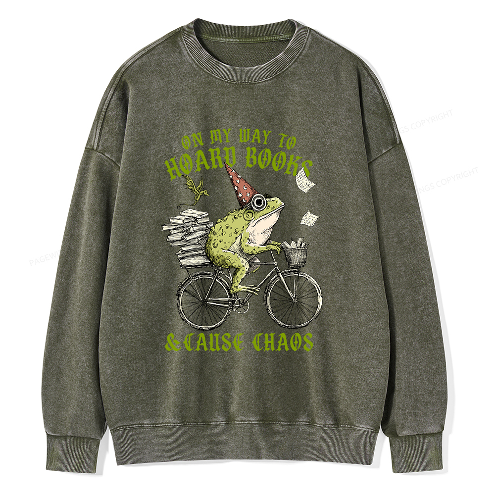 Pagewings On My Way To Hoard Books Unisex Washed Sweatshirt