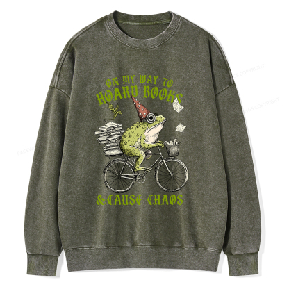 Pagewings On My Way To Hoard Books Unisex Washed Sweatshirt