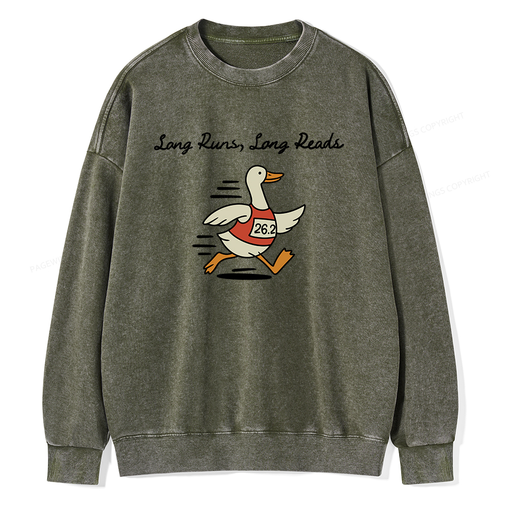 Pagewings Long Runs Long Reads Unisex Washed Sweatshirt