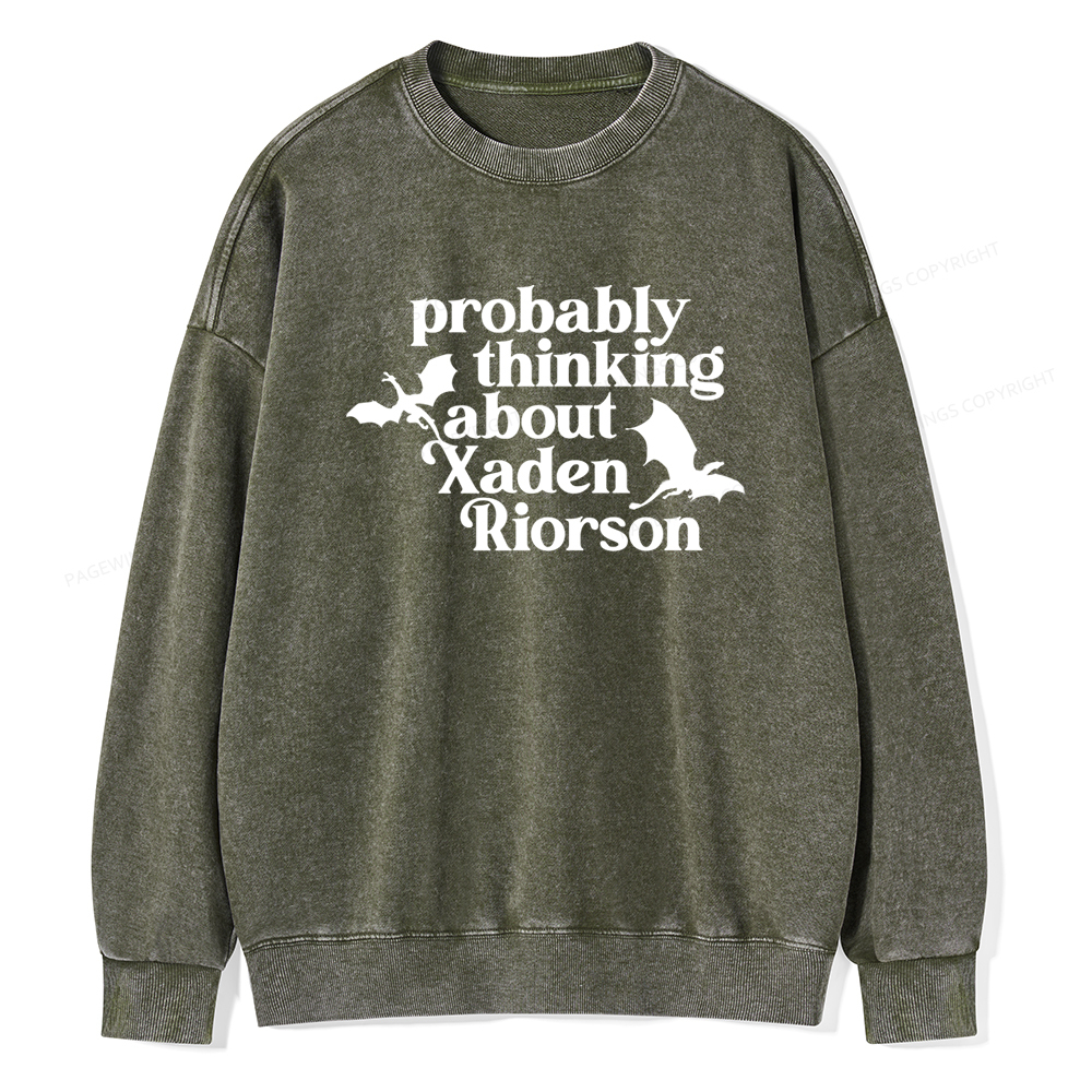 Pagewings Probably Thinking About Xaden Riorson Unisex Washed Sweatshirt