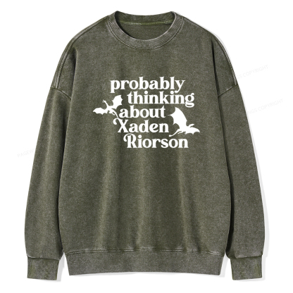 Pagewings Probably Thinking About Xaden Riorson Unisex Washed Sweatshirt