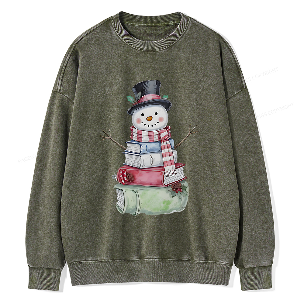 Pagewings Snowman Book Unisex Washed Sweatshirt