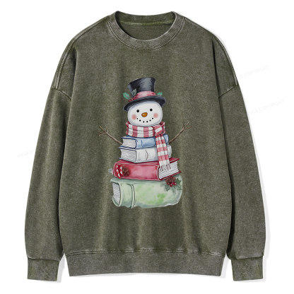 Pagewings Snowman Book Unisex Washed Sweatshirt